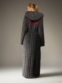 Missguided x Playboy Áo choàng tắm dài trùm đầu đan dây thừng Giáng sinh kèm thắt lưng - Màu xám đen - Xem 3