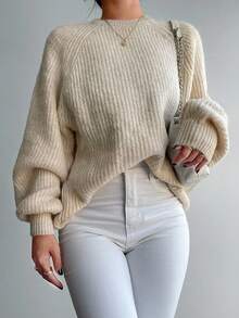 EURMUSE Solid Raglan Sleeve Jumper - Apricot - View 3