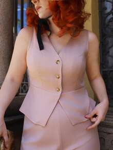 Gretanique Completo elegante da donna composto da gilet senza maniche e pantaloni, stile business/pendolare, adatto per l'estate