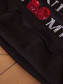 Manfinity VCAY Men's Rhinestone Sweatshirt I LOVE GOD Lettering Rhinestones Sparkle And Shine Hooded Casual Loose Sweatshirt, Fall, Winter - Black - View 6