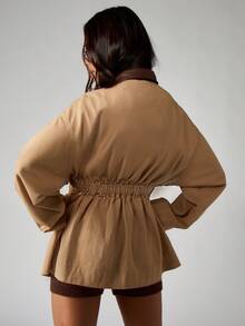 MISSGUIDED Giacca utility in cotone da donna con vita regolabile in vita, casual, moda autunno inverno, con chiusura lampo anteriore, colletto marrone, stile cargo