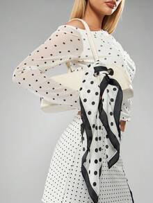 MISSGUIDED 波点头巾丝绸质感奢华发巾长尾优雅头带春夏头巾复古时尚百搭配饰 - 白色 - 查看 3