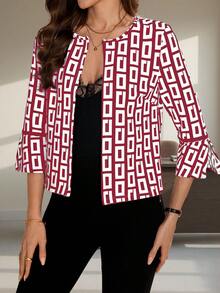 SHEIN Clasi Chaqueta con estampado geométrico y mangas divididas para mujer, ideal para el transporte en otoño/invierno - Burdeos - Ver 6