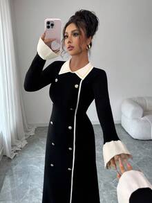 DAZY Vestido de punto elegante para mujer, nueva colección de otoño/invierno de vestido de suéter - Negro - Ver 3