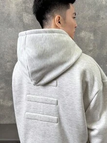 SWAVVY 男士半拉链花卉刺绣抽绳连帽衫，秋季，冬季 - 灰色 - 查看 4