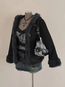 Sunspun Áo khoác có mũ trùm đầu tay dài, màu trơn, tối giản, giản dị, có dây rút, cỡ lớn, đệm ngực - màu đen - Xem 5