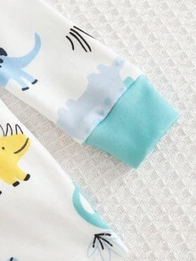 Cozy Pixies 男婴/女婴卡通动物印花柔软针织圆领长袖上衣和裤子舒适贴身两件套睡衣套装 - 彩色 - 查看 4