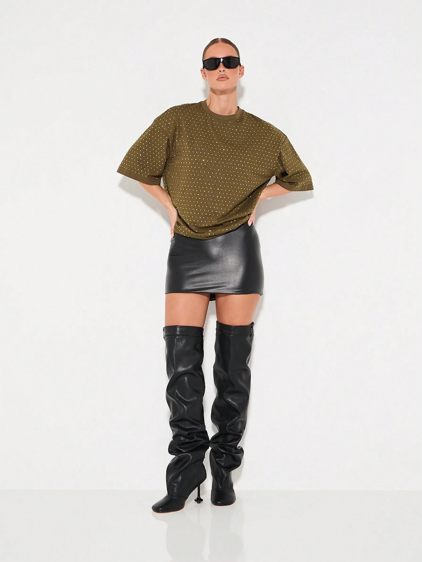 KIZN Studded Oversized T-Shirt With Gold Embellishments