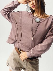 Bohemela Áo sweatshirt nữ dáng rộng, tay dài, màu trơn, kiểu boho, thích hợp cho mùa thu/đông. - Màu nâu  Mocha - Xem 4