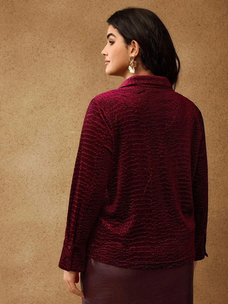 CHRISTMAS PLUS SIZE AUTUMN/WINTER CHIC FAUX CROCODILE VELVET LONG SLEEVE SHIRT