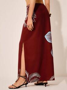 CAJUNI Women's Casual Floral Print Skirt For Holiday Tropical Maxi Skirt Women Maxi Skirt Maroon Maxi Skirt Palm Print Skirt Brown Skirt Tropical Women Maxi Skirt - Multicolor - View 7