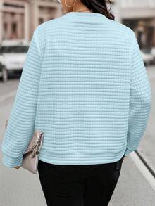 EMERY ROSE Plus Size Casual Versatile Commute Solid Color Textured Jacket - Baby Blue - View 2