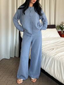 DAZY Women's Loose Textured Half Fleece Knit Fluffy Lounge Set, Fall Winter Clothes, Cozy Outfit