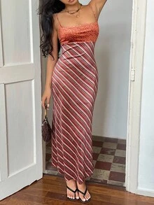 Sunnyshic Váy nhung chắp vá họa tiết sọc và paisley dành cho nữ, thích hợp cho kỳ nghỉ, mùa thu/đông - Nhiều màu - Xem 5