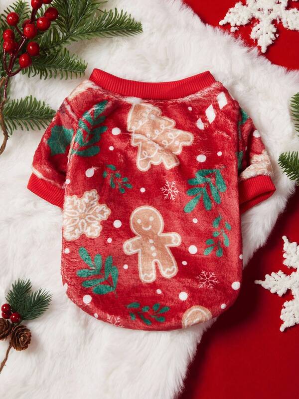 PETSIN 1 Pet Natal Gato Cachorro Universal Vermelho Gengibre Homem Floco de Neve Bengala Doce Padrão de Natal Impressão Pelúcia Quente e Confortável Cachorro Moletom com Capuz de Natal