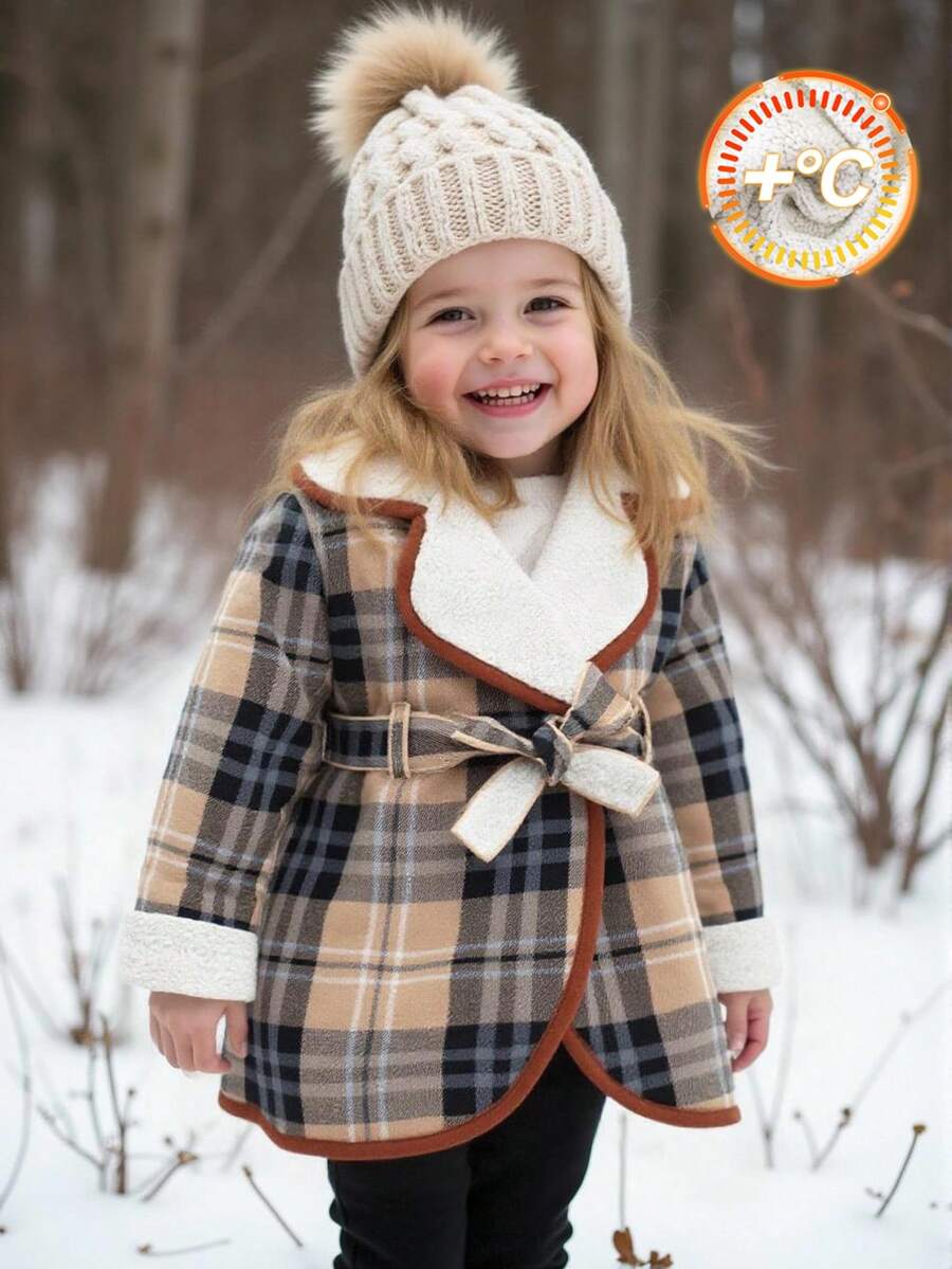 SHEIN Baby Mädchen Vintage Karomuster Thermojacke, Herbst/Winter