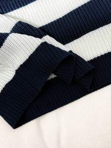 SHEIN Tween Girl Casual Striped Colorblock Off Shoulder Loose Batwing Long Sleeve Sweater, Autumn/Winter Fall