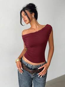 Aloruh Black Backless Halter Neck Knit Top,Red Top - Burgundy - View 7