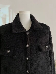 Sweetra Young Tonårsflicka Retro Fluffig Kort Jacka, Avslappnad Loose Fit Knappkofta, Vinter