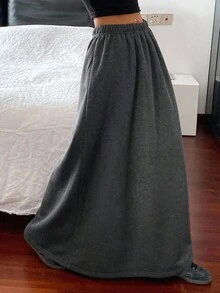 Livesso 女士宽松A字裙，休闲商务风，简约时尚，适合办公室穿着，秋冬季 - 深灰色 - 查看 3