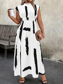 EMERY ROSE Plus Polka Dot Print Mock Neck Dress Maxi Women Outfit - Multicolor - View 3