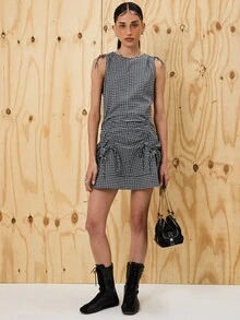 COUREZ 褶饰中长款降落伞连衣裙/夏季连衣裙 女士夏季服装 度假服装 Y2K 复古风 - 彩色 - 查看 2