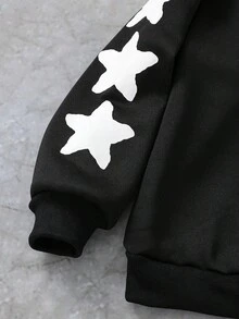PAVTROS 两件套男童时尚黑色印花连帽卫衣和配套黑色长裤，面料柔软舒适，适合户外、运动、舞蹈、上学及秋冬季各种场合。 - 黑色 - 查看 5