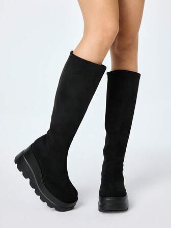 Goth Stivali da cavallerizza con cerniera laterale e tacco a zeppa, stile gotico rock punk, stivali da motociclista con lacci in stile Y2K, stivali alti elasticizzati, stivali alla caviglia punk dark casual per uso quotidiano