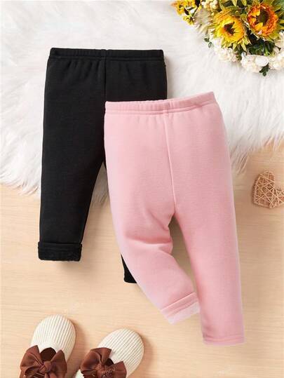 2件装女婴秋冬款松紧腰保暖羊毛紧身裤