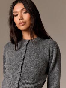 AiiRZ Conjunto de dos piezas de falda mini y cárdigan con botones de punto, con puños y bajo acanalados, manga larga, estilo de moda de otoño para uso casual - Gris - Ver 5