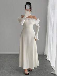 DAZY New Elegant Fitted Off-Shoulder Floral Evening Dress For Women, Autumn/Winter Prom Dress