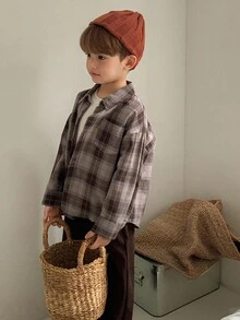 DAZY Boys (Small) Casual Plaid Shirt Set, Loose Fit, Japanese Style, Autumn