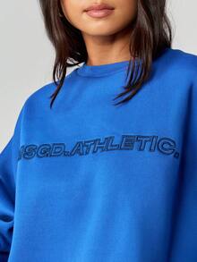 MISSGUIDED Crew Neck Oversized Sweatshirt With Athletic Print For Winter Layering Cozy Casual Comfort And Style - Royal Blue - View 6