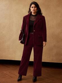 MOTF PREMIUM BLAZER GRANDE TAILLE EN VELOURS CÔTELÉ, AUTOMNE/HIVER - Rouge foncé - Voir 4