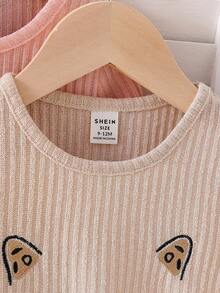 SHEIN 5pcs/Set Baby Girls' Casual Cute Ribbed Cat Embroidery & Leopard Print Tops Fall Winter - Multicolor - View 6