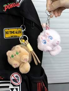 1 pezzo Specchio da trucco in flanella, ciondolo carino a forma di gatto di peluche, decorazione morbida e carina a forma di bambola per zaino da ragazza, regalo per studenti