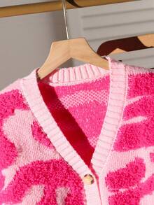Sparklyn Áo khoác cardigan tay dài cổ chữ V in chữ cho bé gái tuổi mới lớn - Màu Hồng Tươi - Xem 3