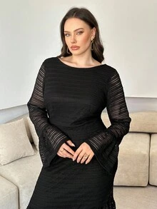 Modelyn Plus Size Women Elegant Waist Cinched Fishtail Hem Dress, Minimalist & Flattering