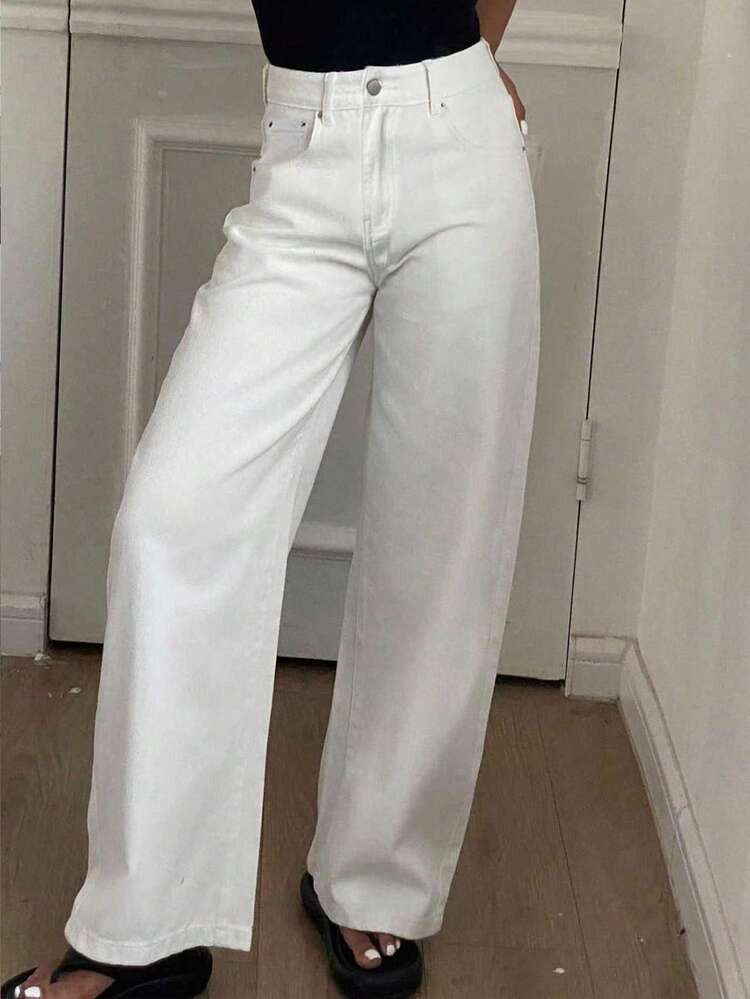 Women's Casual Everyday Commute Simple Versatile Solid Color Loose Wide-Leg Jeans