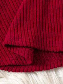 SHEIN 青少年女孩合身优雅露肩喇叭袖 A 字圣诞连衣裙 - 酒紅色 - 查看 5