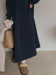 DAZY 女士纯色直筒连衣裙，秋季连衣裙长袖连衣裙 - 藍色 - 查看 2