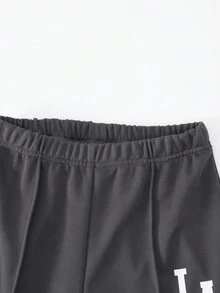 SHEIN Sparklyn 女孩休闲针织纯色正面图案字母印花落肩长袖抽绳腰部连帽衫上衣和裤子两件套