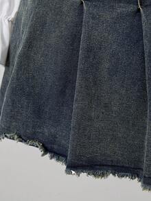 Sunspun Denim Rock in Große Größen für den Sommer mit Vintage Waschung und ausgefranstem Saum - Dunkle Waschung - Übersicht 5