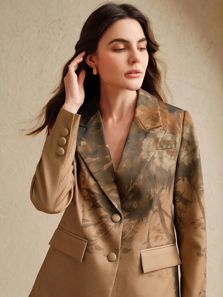 Veste de mode décontractée élégante à manches longues avec imprimé feuille et broderie, nouvelle collection automne/hiver