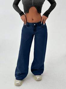 EURMUSE WOMEN WIDE LEG LOW WAIST JEANS - Dark Wash - View 6