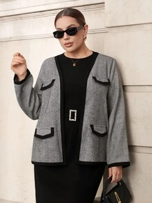 SHEIN Clasi 大码外套，女士秋季装，女士冬季装，外出装，外出装，女士职业装，女士办公室着装，商务职业女性，女士办公室着装，女士大码办公室着装，秋季工作装，格子图案 - 彩色 - 查看 5