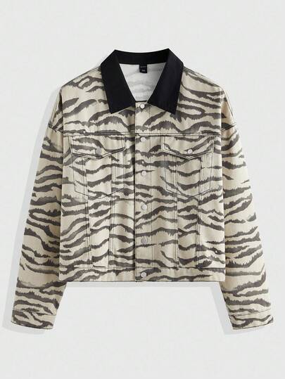 Street Life جاكيت جينز كاجوال أحادية الصدر بأكمام طويلة وطبعة الزيبرا للرجال في فصل الخريف