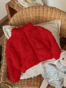 SHEIN LMoss Kids LMoss 女婴可爱休闲毛绒立领心形图案夹克，适合秋冬