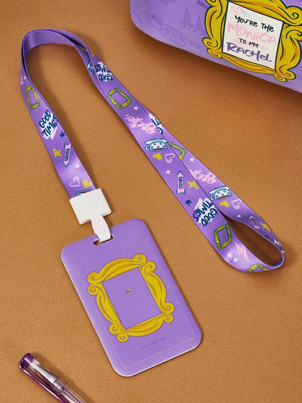 FRIENDS X SHEIN Portabadge morado con impresión de letras y marco de fotos, regalos