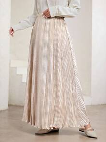 Veilorie 优雅法式褶皱高端飘逸A字长裙 - 卡其色 - 查看 6